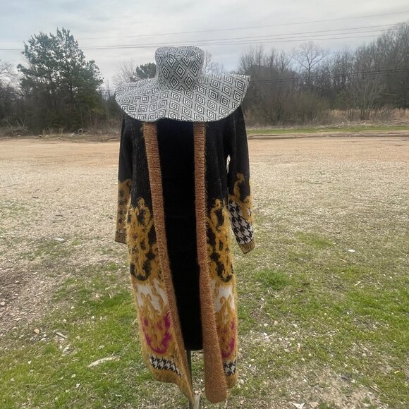NWT Small Max Sport LA Boho B&W/Gold/Pink Long Sweater Duster with front pockets - Picture 7 of 15